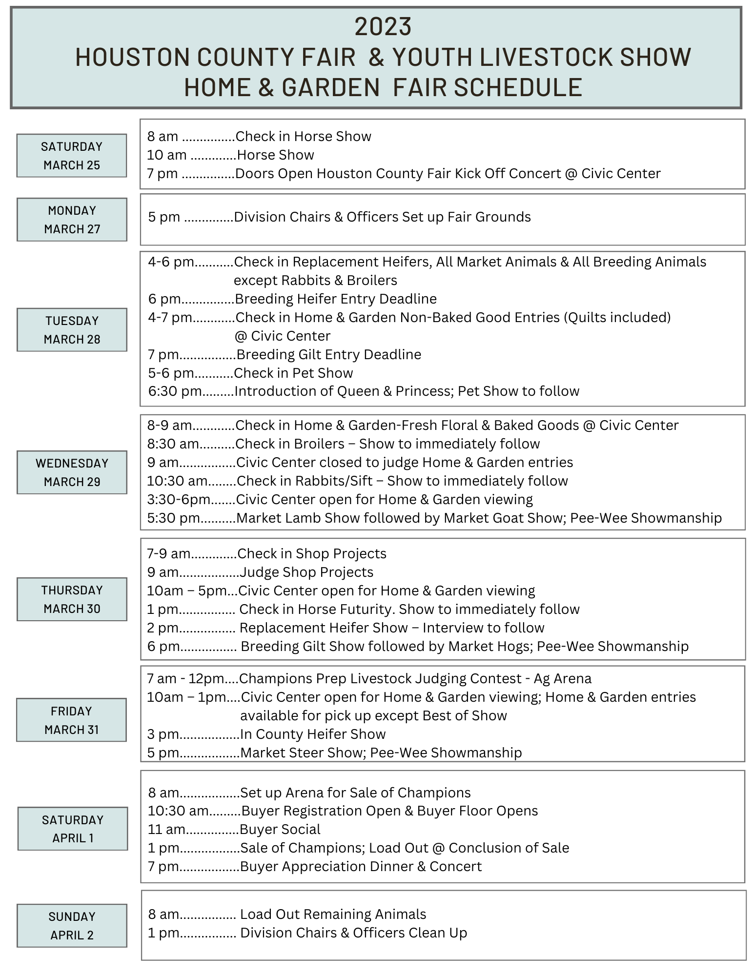 Fair Schedule Houston County Fair & Youth Livestock Association